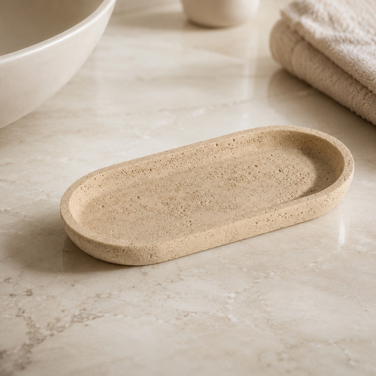 Minimalist Decorative Tray Sandstone Accent for Bathroom Vanity and Home Decor | ribuella