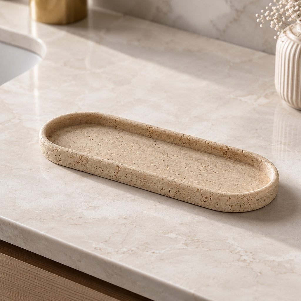 Minimalist Decorative Tray Sandstone Accent for Bathroom Vanity and Home Decor | ribuella