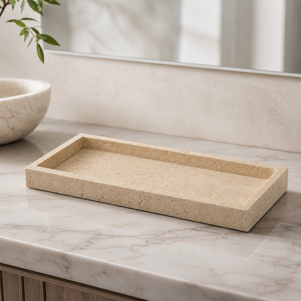 Minimalist Decorative Tray Sandstone Accent for Bathroom Vanity and Home Decor | ribuella