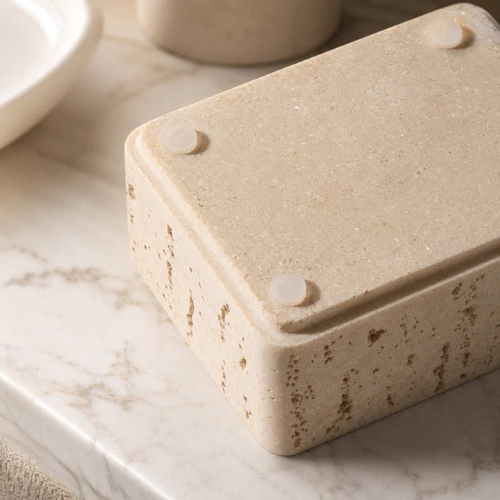 Moderne Schmuckaufbewahrungsbox mit kompaktem Design aus Naturstein und elegantem Glanzfinish | ribuella