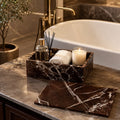 Modern Acrylic Bathroom Storage Organizer with Marble Look for Cotton Swabs and Pads | ribuella