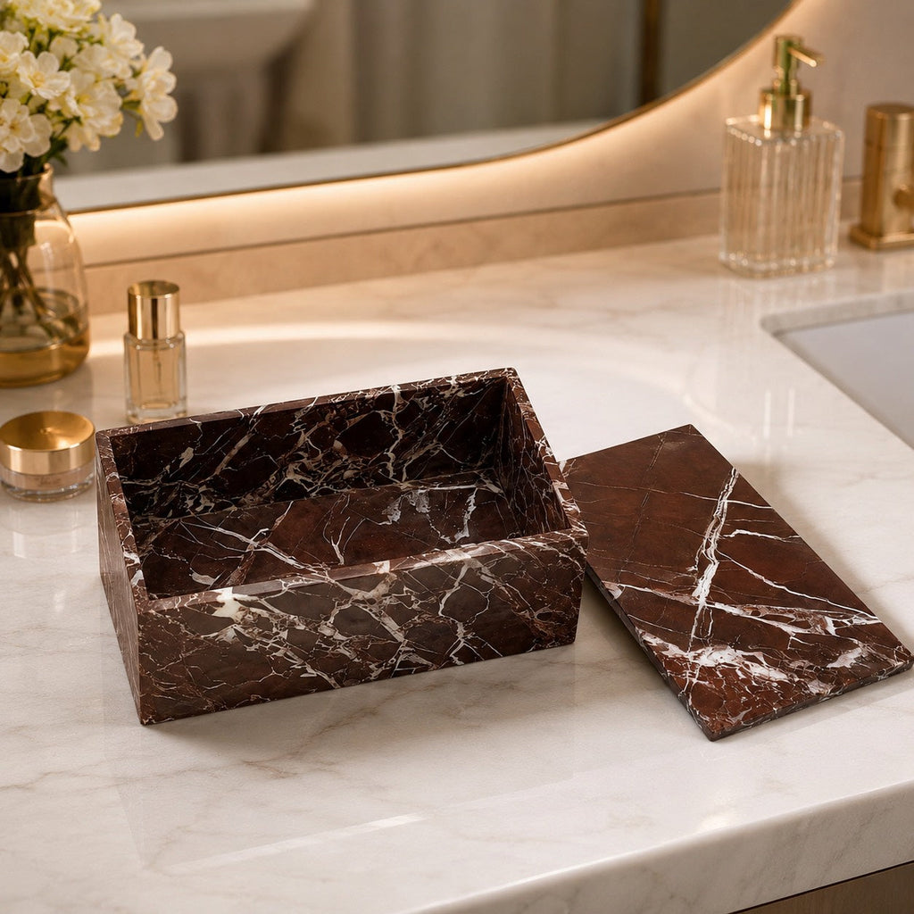 Modern Acrylic Bathroom Storage Organizer with Marble Look for Cotton Swabs and Pads | ribuella