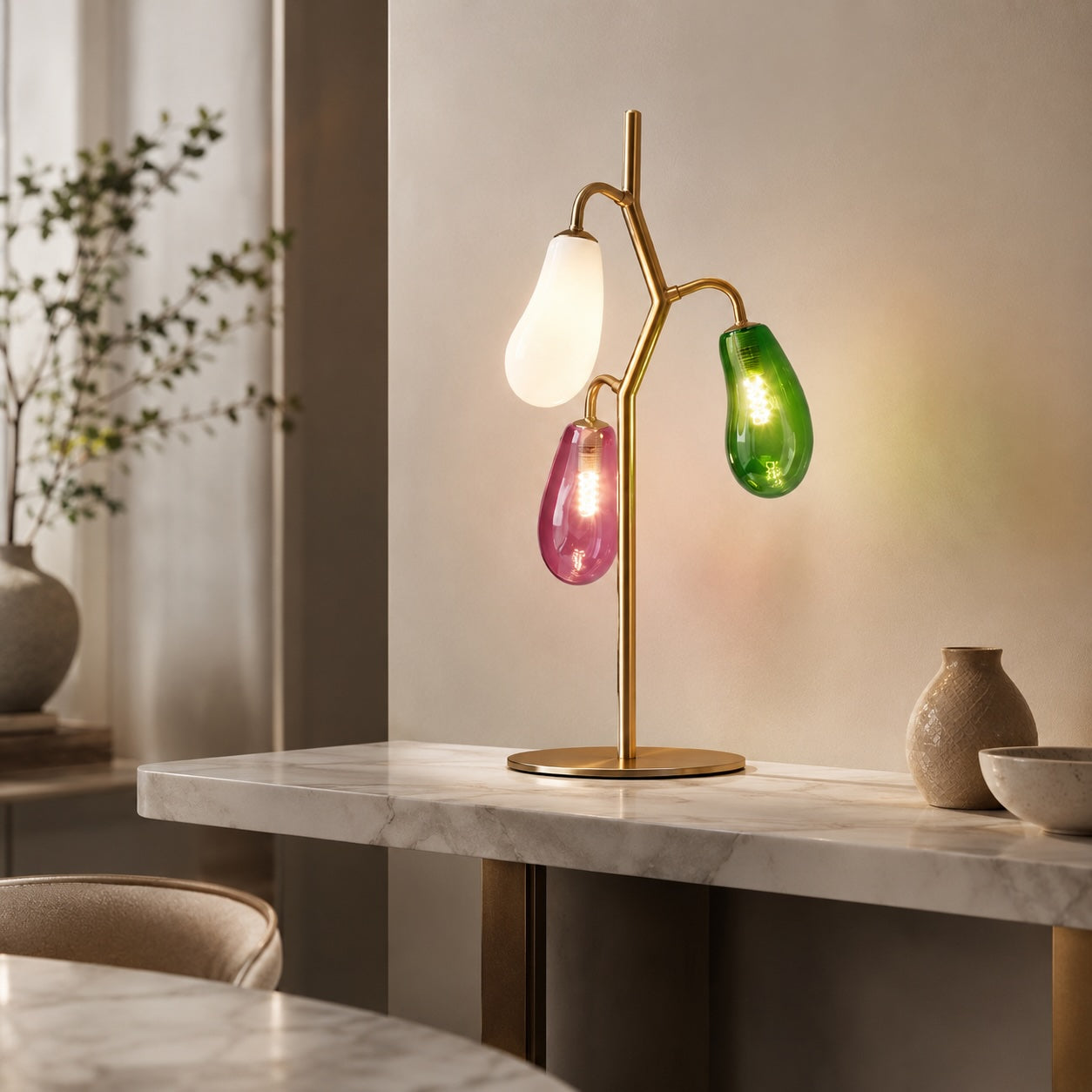 French Style Table Lamp with Colorful Glass Shades and LED Bulbs for Warm Illumination | ribuella