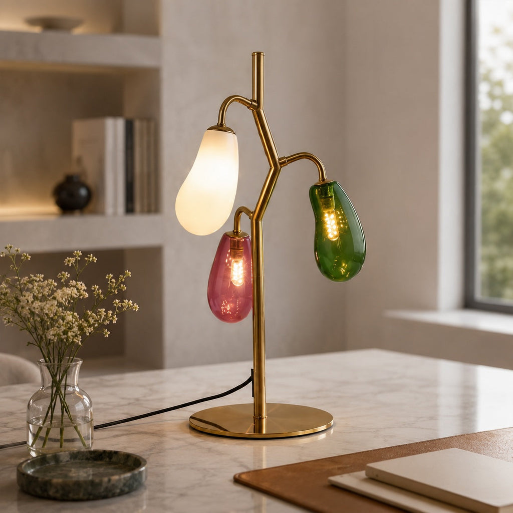 French Style Table Lamp with Colorful Glass Shades and LED Bulbs for Warm Illumination | ribuella