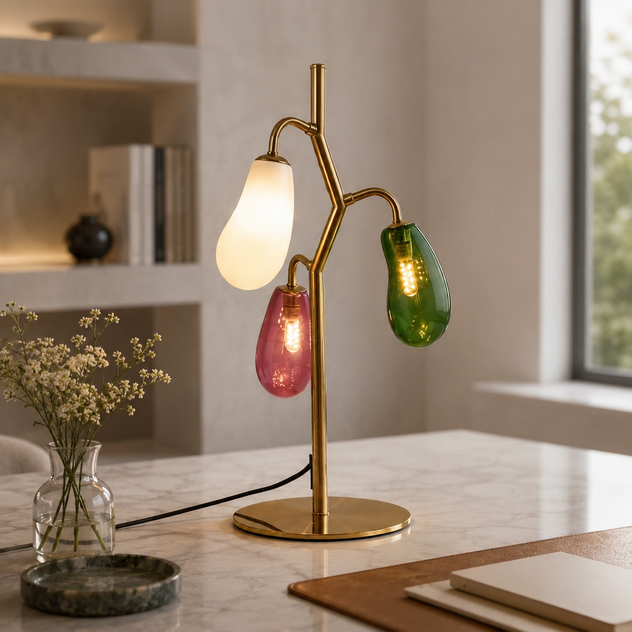 French Style Table Lamp with Colorful Glass Shades and LED Bulbs for Warm Illumination | ribuella