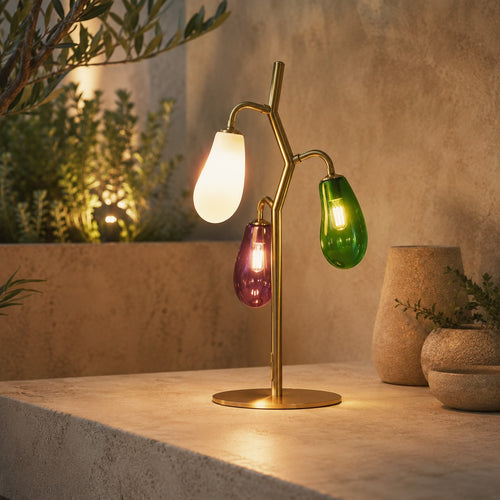 Lampă de masă în stil franțuzesc, cu abajururi din sticlă colorată și becuri LED pentru iluminare caldă | ribuella