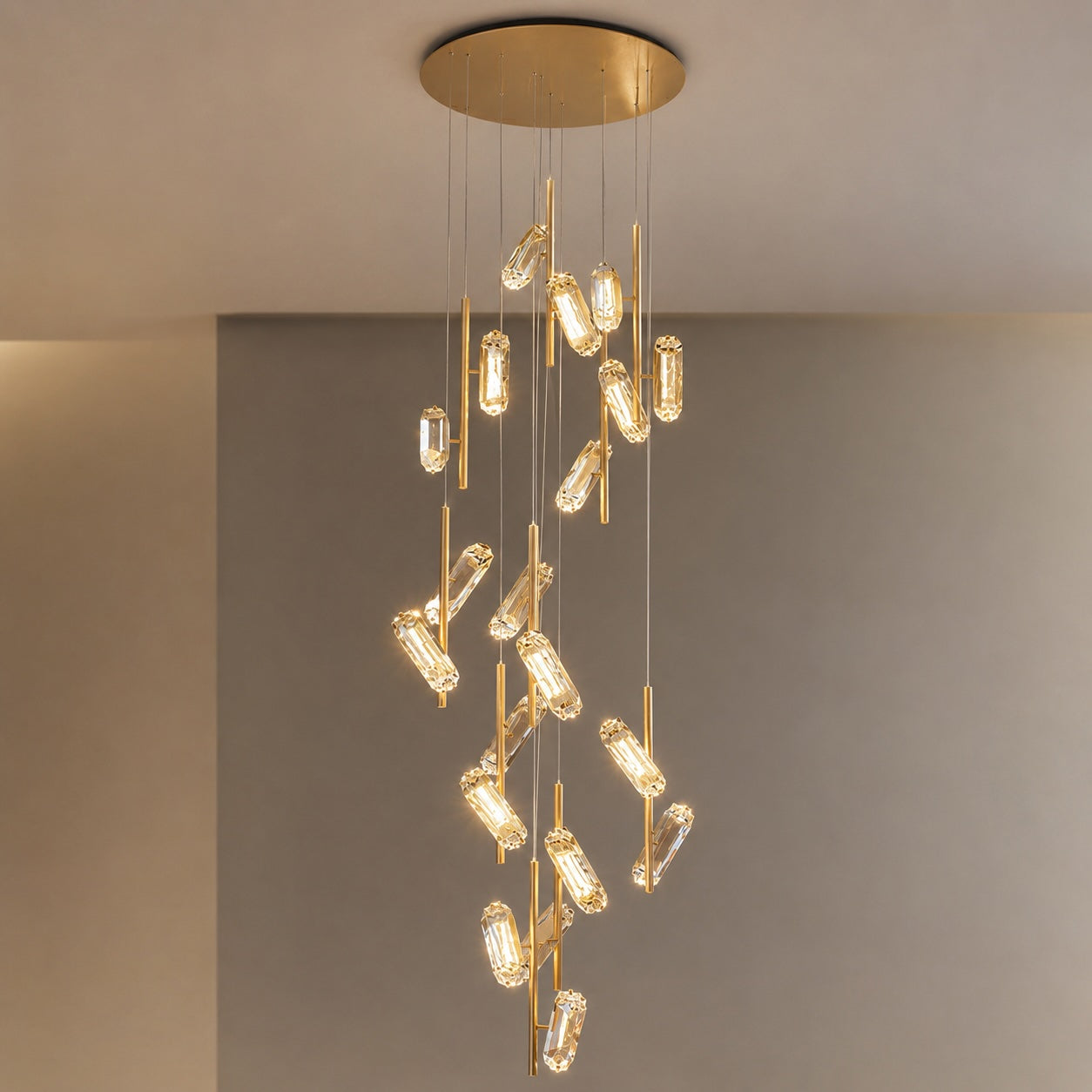 Moderner Kronleuchter mit höhenverstellbarer Hängeleuchte, Aluminiumrahmen, Acrylschirm, 20-flammige LED-Leuchte | ribuella