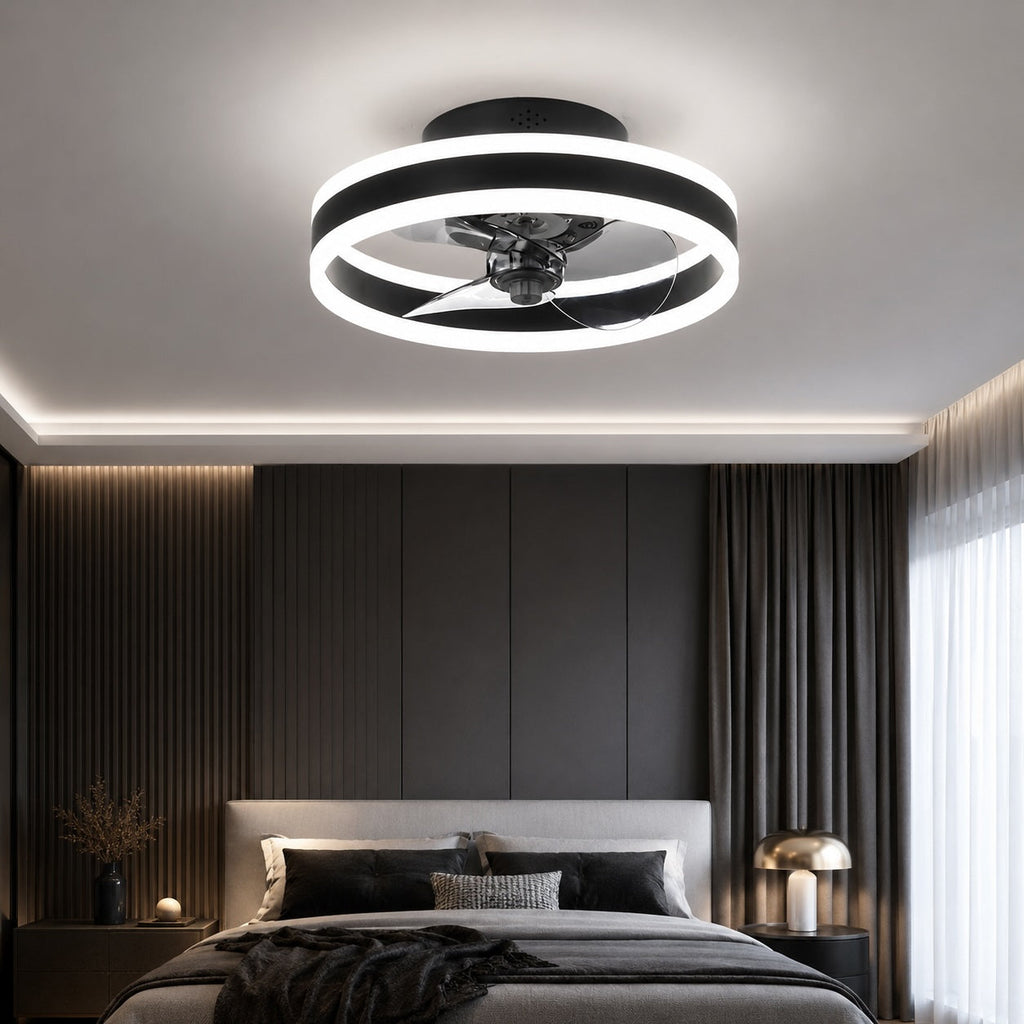 Modern Gold Flush Mount Ceiling Fan with Dimmable LED Light and ABS Blades for Home Use | ribuella