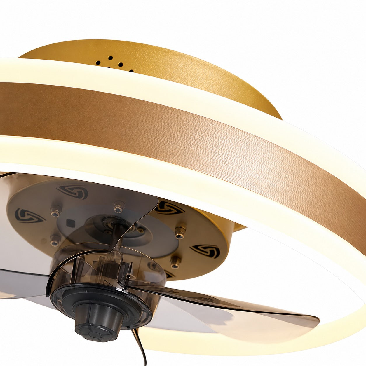 Modern Gold Flush Mount Ceiling Fan with Dimmable LED Light and ABS Blades for Home Use | ribuella