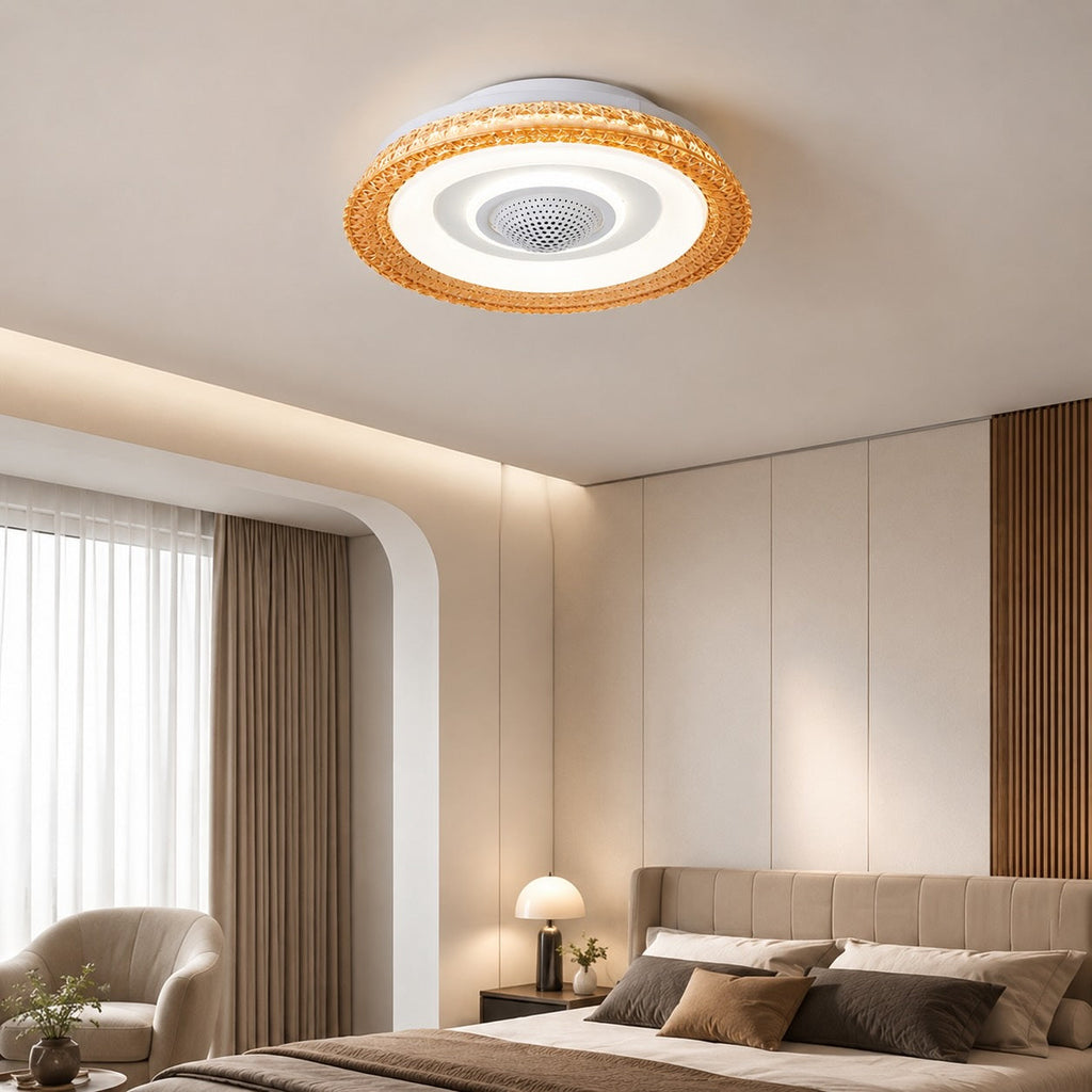 Modern Bladeless Ceiling Fan Flush Mount Acrylic Shade LED Dimmable 6-Speed Indoor Air Purifier | ribuella