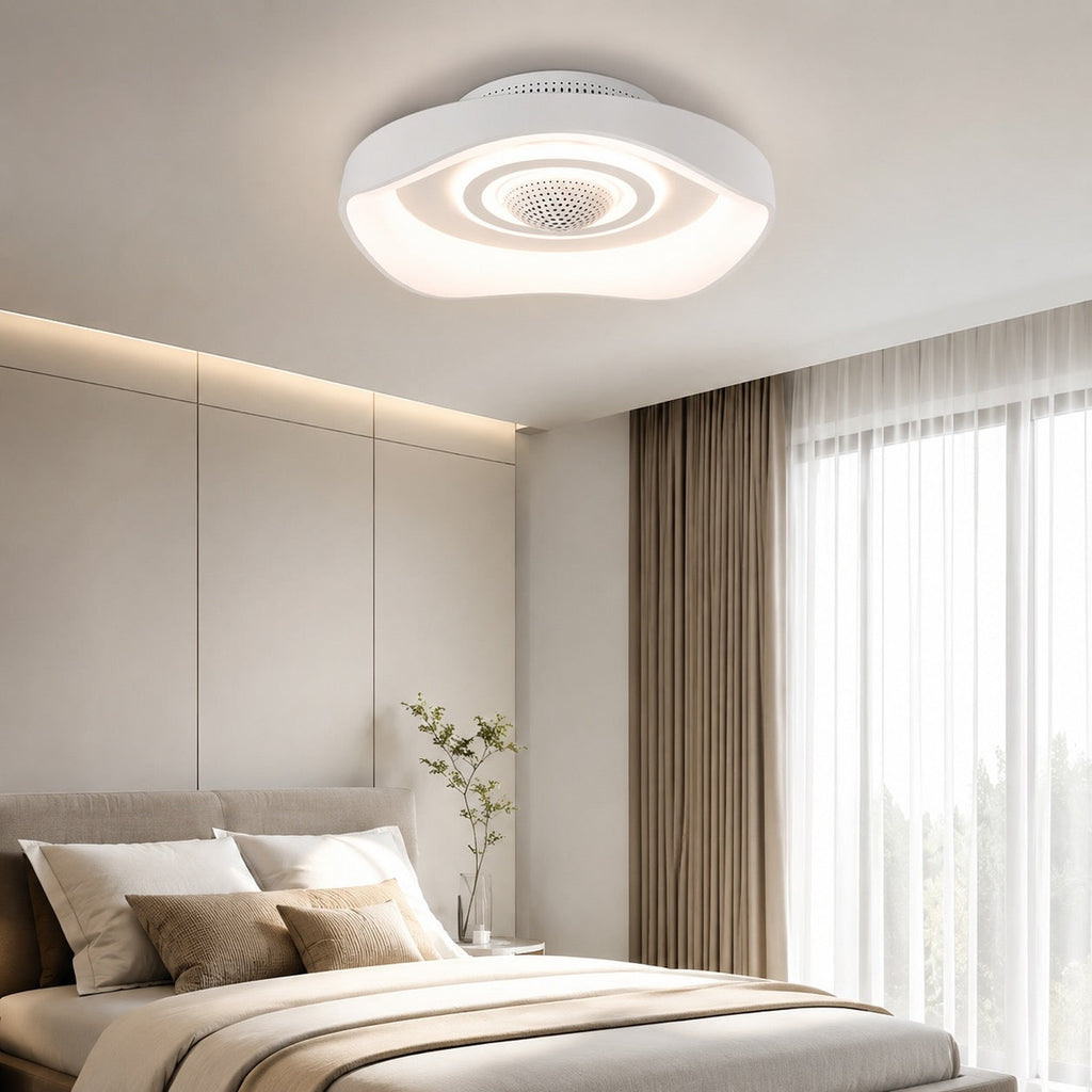 Moderní bezlopatkový stropní ventilátor 20 Inch s plochou montáží, železný, s nastavitelným LED světlem a nastavitelnou rychlostí | ribuella