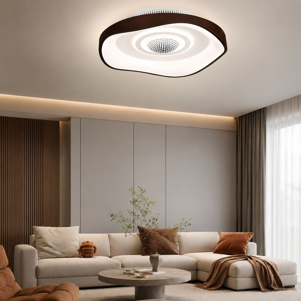 Moderní bezlopatkový stropní ventilátor 20 Inch s plochou montáží, železný, s nastavitelným LED světlem a nastavitelnou rychlostí | ribuella