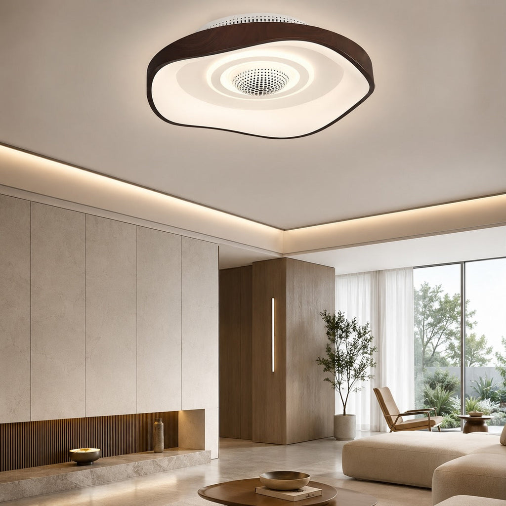 Moderní bezlopatkový stropní ventilátor 20 Inch s plochou montáží, železný, s nastavitelným LED světlem a nastavitelnou rychlostí | ribuella
