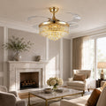 European Ceiling Fan with Lights Flush Mount Crystal Shade Dimmable LED 48W 4 Blades | ribuella