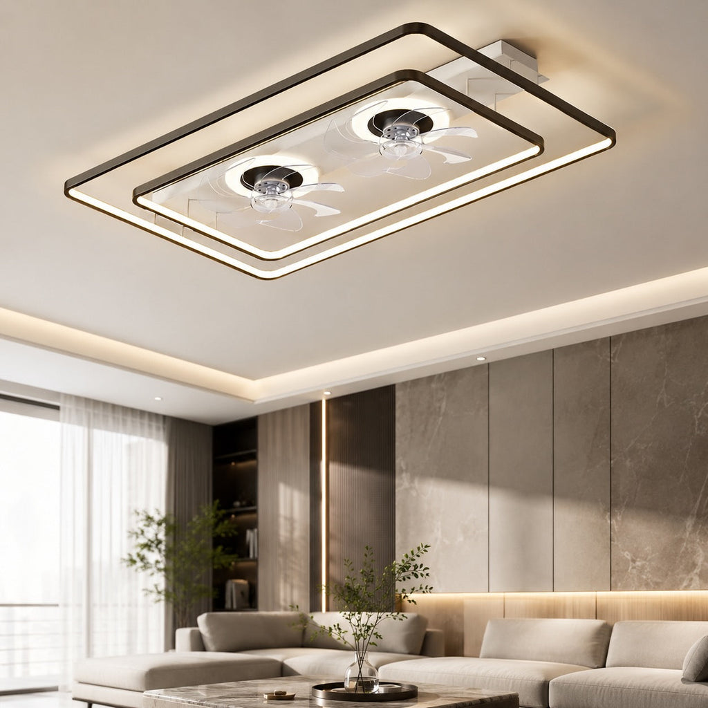 Modern Ceiling Fan Flush Mount with Iron Frame Acrylic Shade LED Dimmable for Indoor Use | ribuella