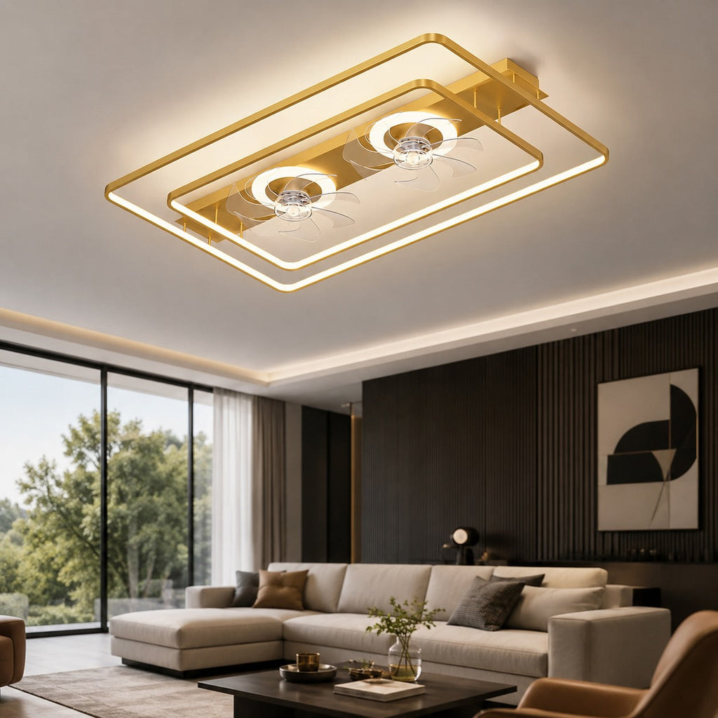 Modern Ceiling Fan Flush Mount with Iron Frame Acrylic Shade LED Dimmable for Indoor Use | ribuella