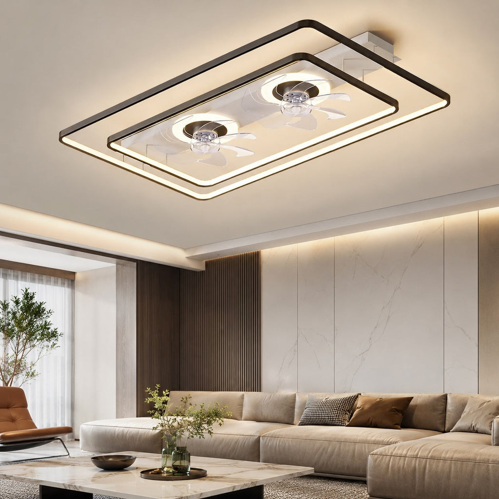 Modern Ceiling Fan Flush Mount with Iron Frame Acrylic Shade LED Dimmable for Indoor Use | ribuella
