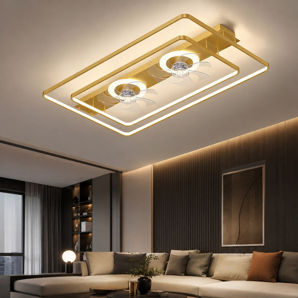 Modern Ceiling Fan Flush Mount with Iron Frame Acrylic Shade LED Dimmable for Indoor Use | ribuella