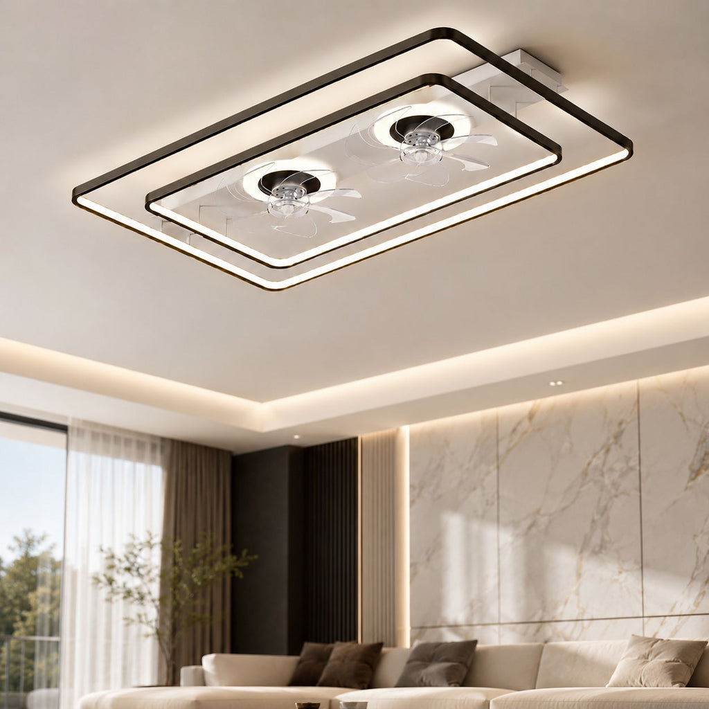 Modern Ceiling Fan Flush Mount with Iron Frame Acrylic Shade LED Dimmable for Indoor Use | ribuella