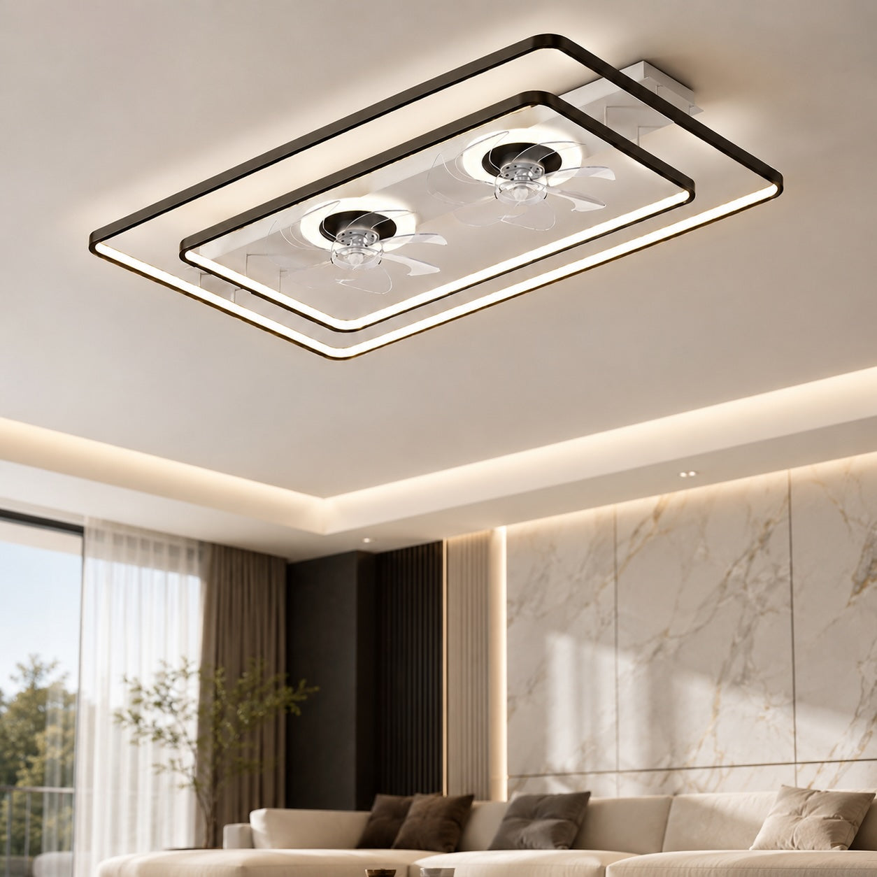 Modern Ceiling Fan Flush Mount with Iron Frame Acrylic Shade LED Dimmable for Indoor Use | ribuella