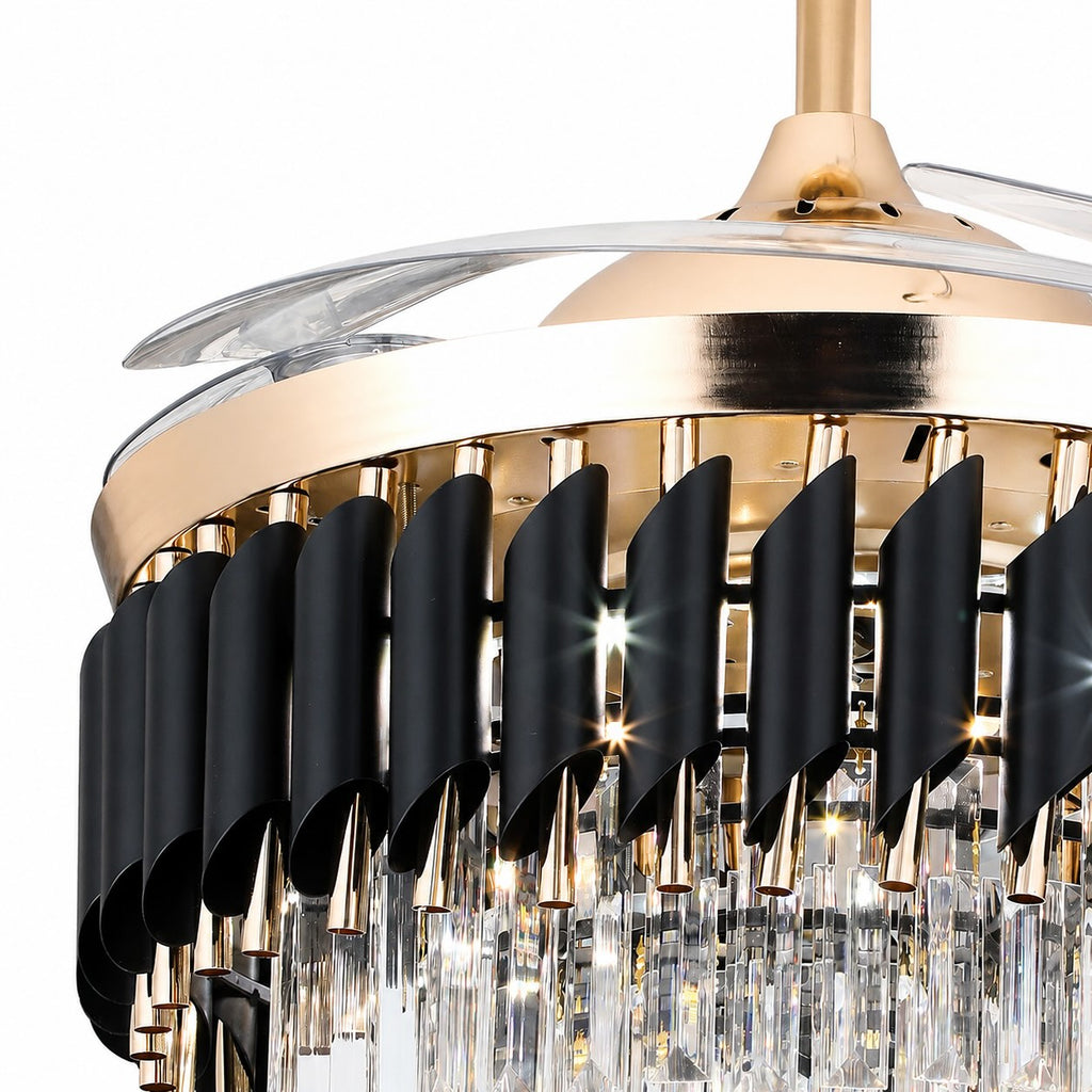 Modern Black Ceiling Fan with Lights Flush Mount Crystal Blades Dimmable LED Quiet Motor | ribuella