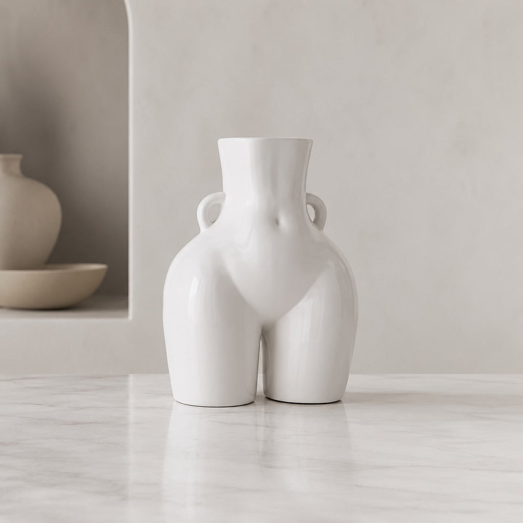 Modern Minimalist Flower Vase Eco-Friendly Ceramic Decorative Holder in Matte White and Black | ribuella