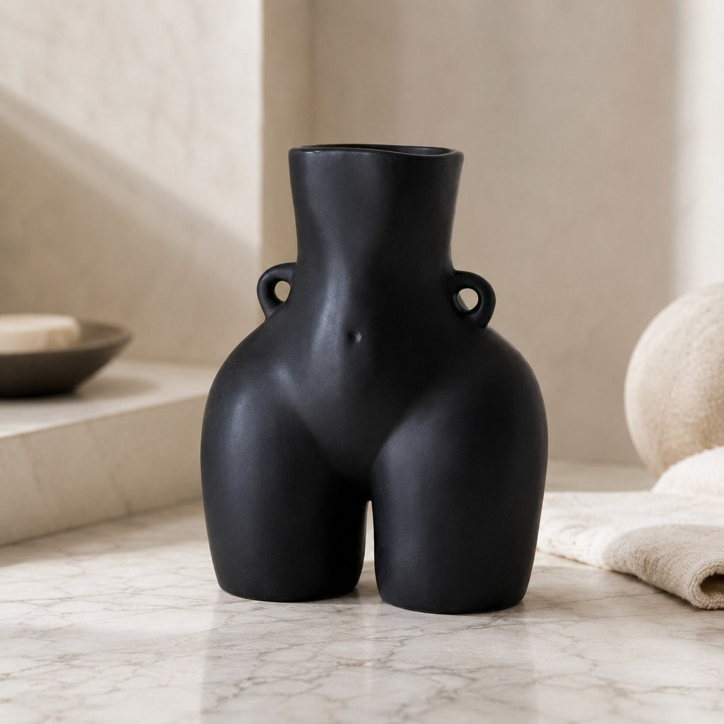 Modern Minimalist Flower Vase Eco-Friendly Ceramic Decorative Holder in Matte White and Black | ribuella