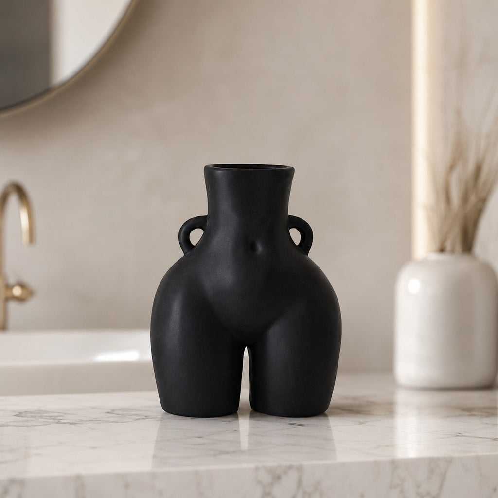 Modern Minimalist Flower Vase Eco-Friendly Ceramic Decorative Holder in Matte White and Black | ribuella
