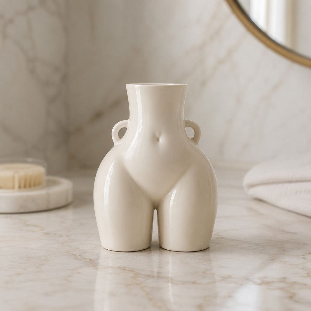 Modern Minimalist Flower Vase Eco-Friendly Ceramic Decorative Holder in Matte White and Black | ribuella