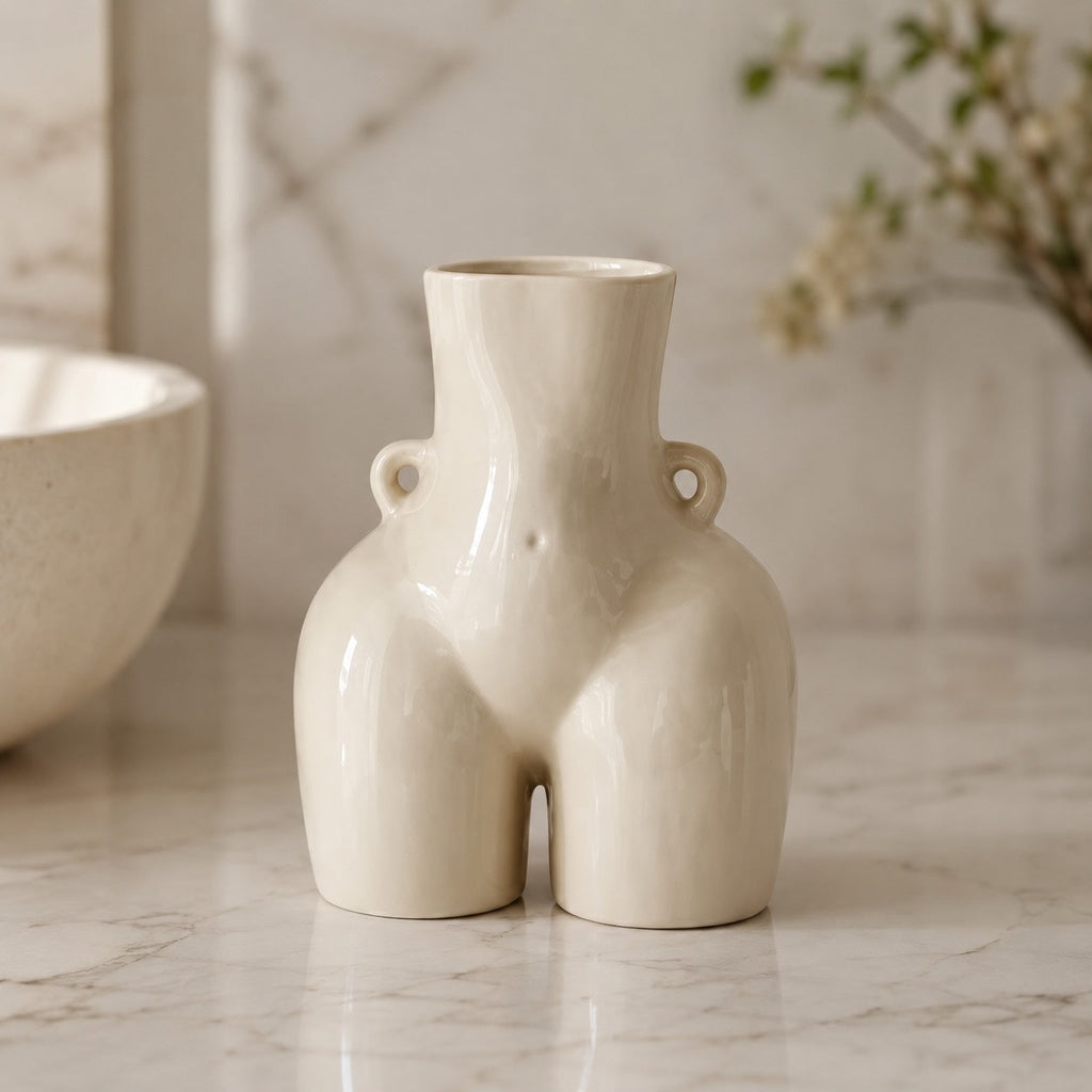 Modern Minimalist Flower Vase Eco-Friendly Ceramic Decorative Holder in Matte White and Black | ribuella