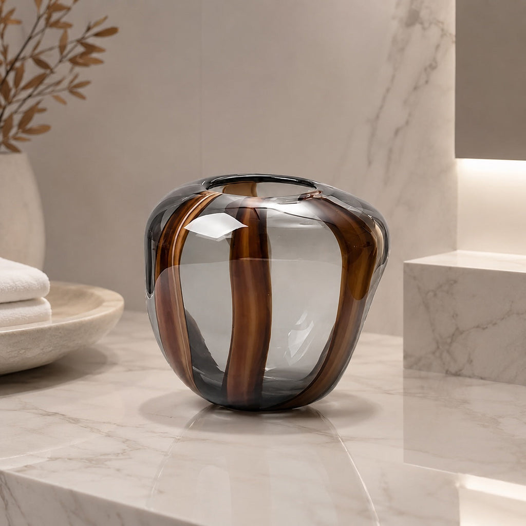 Moderne Glasblumenvase mit Streifendesign für frische Blumen und hydroponische Pflanzen | ribuella