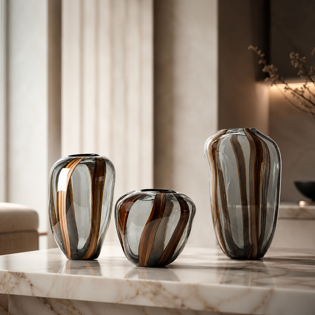 Moderne Glasblumenvase mit Streifendesign für frische Blumen und hydroponische Pflanzen | ribuella