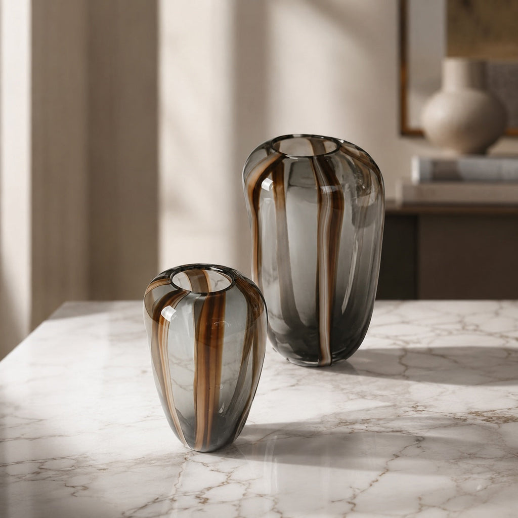 Moderne Glasblumenvase mit Streifendesign für frische Blumen und hydroponische Pflanzen | ribuella