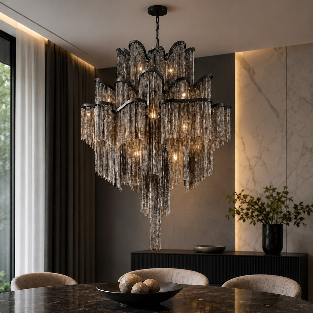 Lustre moderne en métal, suspension avec douille E14 pour la salle à manger et les espaces intérieurs | ribuella