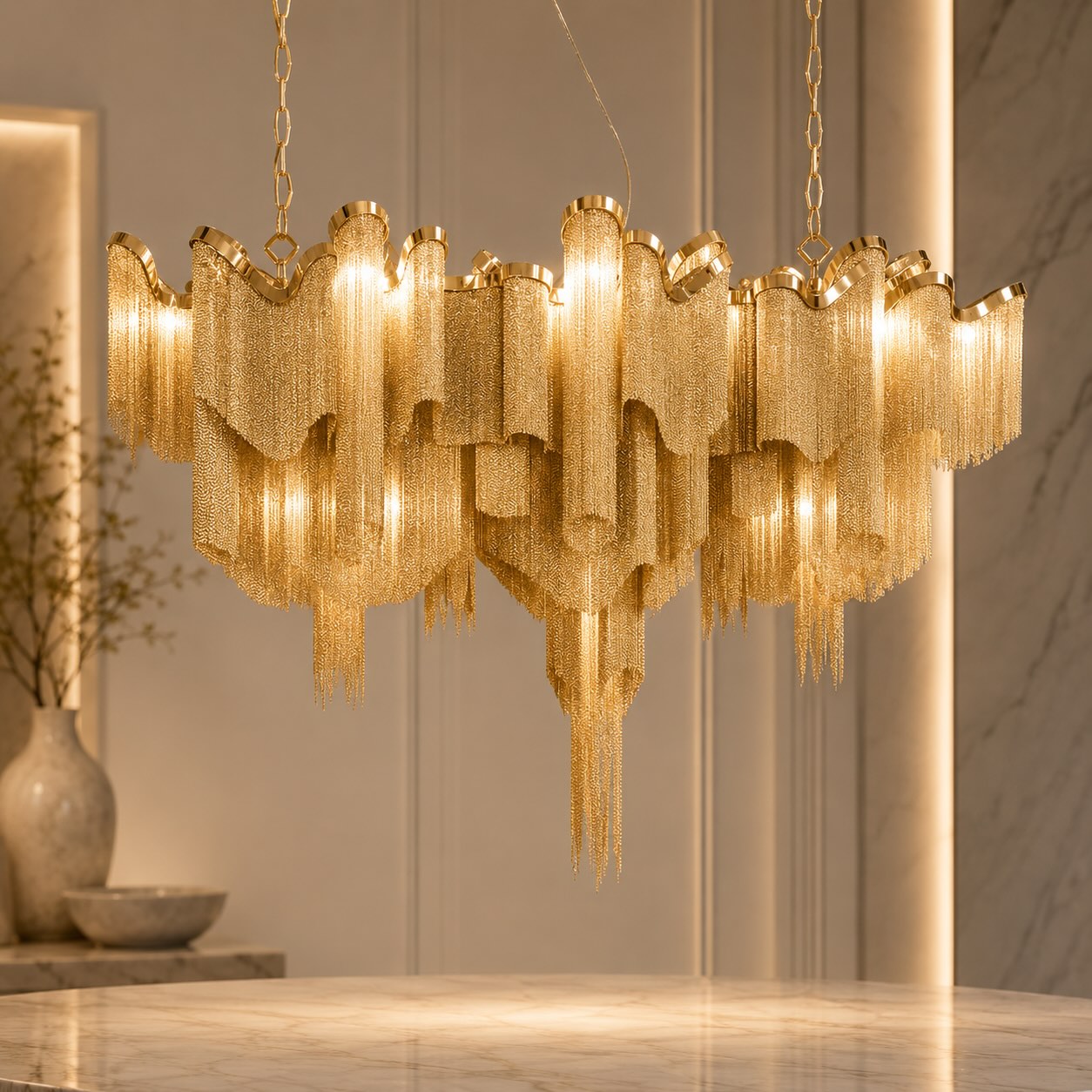 Lustre moderne en métal, suspension avec douille E14 pour la salle à manger et les espaces intérieurs | ribuella