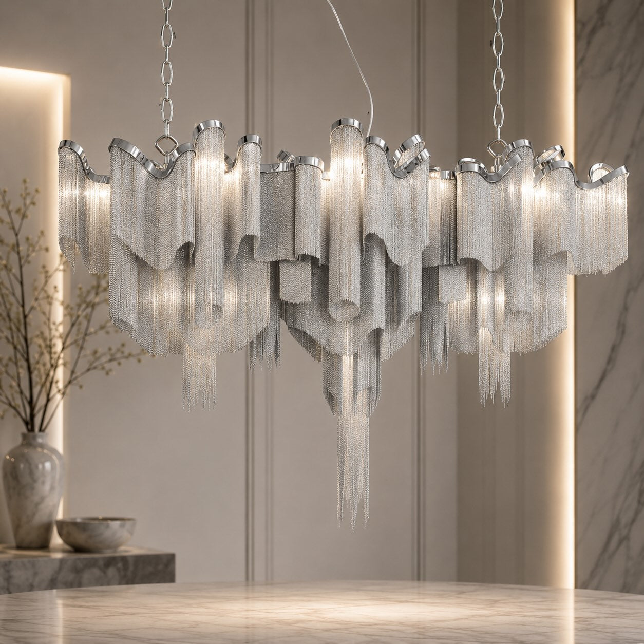 Lustre moderne en métal, suspension avec douille E14 pour la salle à manger et les espaces intérieurs | ribuella