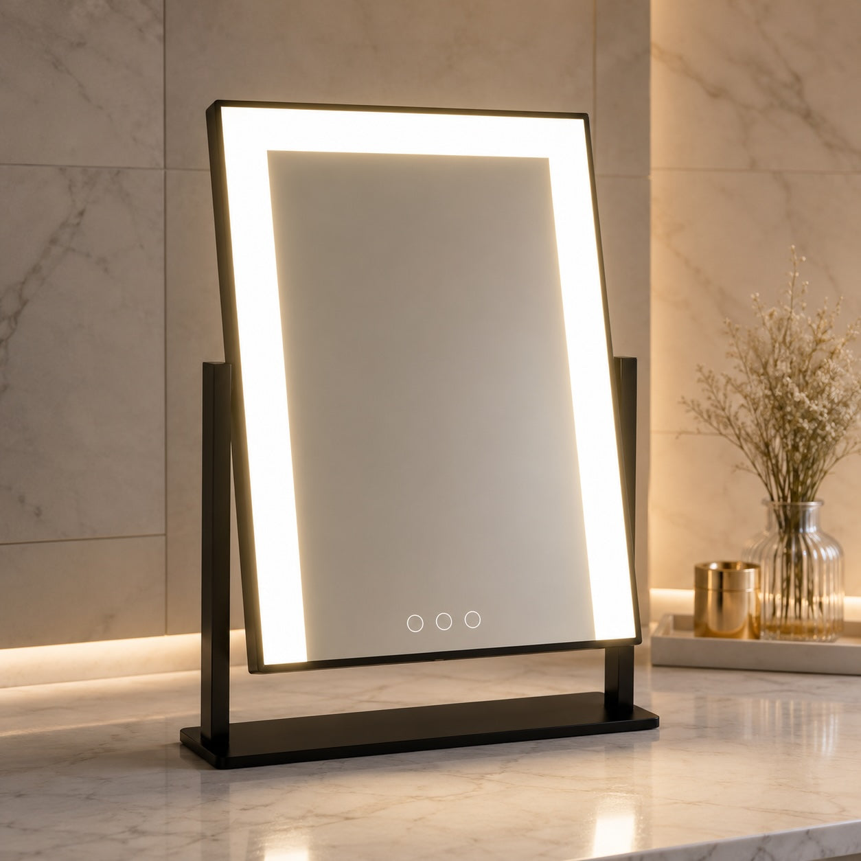 LED Lighted Vanity Mirror with Touch Control Adjustable Brightness 15x Magnifying Mirror 360° Rotation | ribuella
