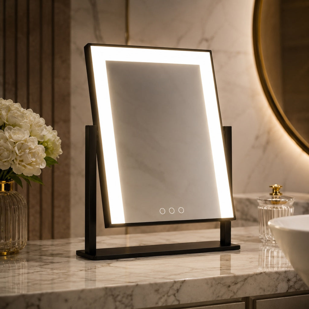 LED Lighted Vanity Mirror with Touch Control Adjustable Brightness 15x Magnifying Mirror 360° Rotation | ribuella