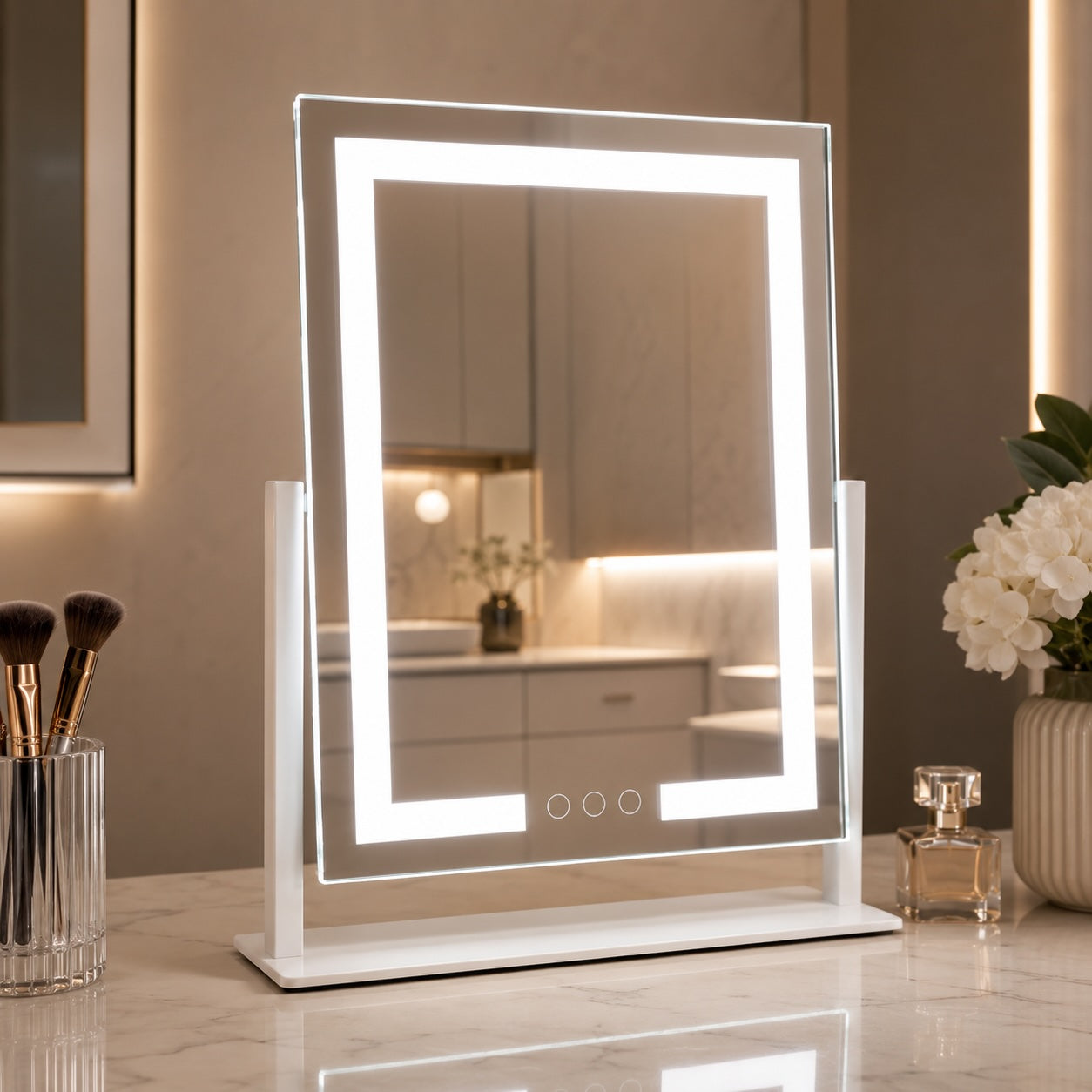 LED Lighted Vanity Mirror with Touch Control Adjustable Brightness 15x Magnifying Mirror 360° Rotation | ribuella