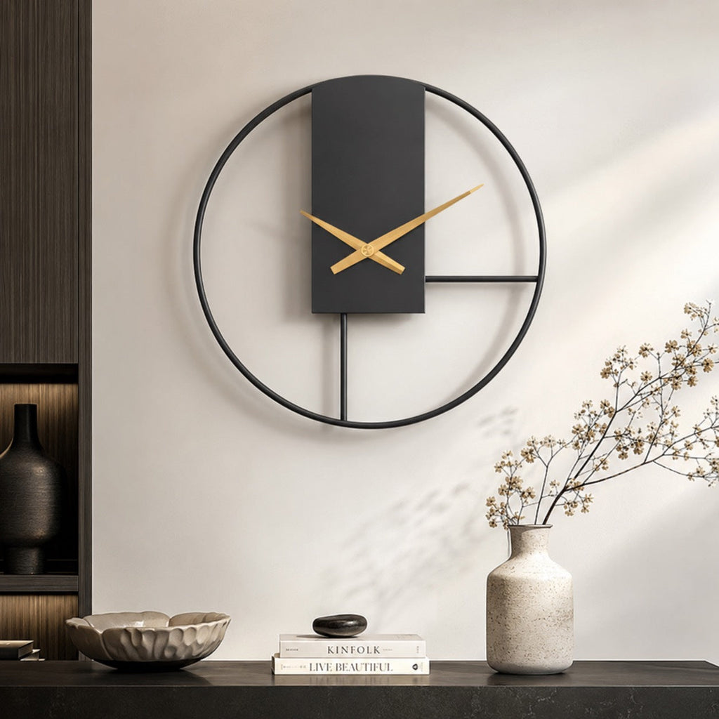 Modern Black Wall Clock with Open Circle Frame and Silent Quartz Movement for Contemporary Decor | ribuella