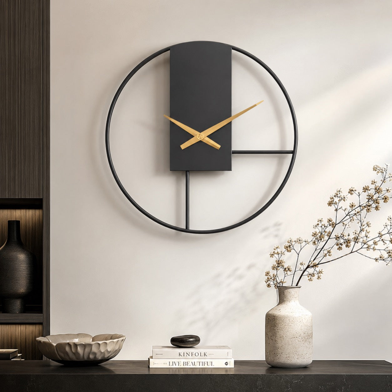 Modern Black Wall Clock with Open Circle Frame and Silent Quartz Movement for Contemporary Decor | ribuella