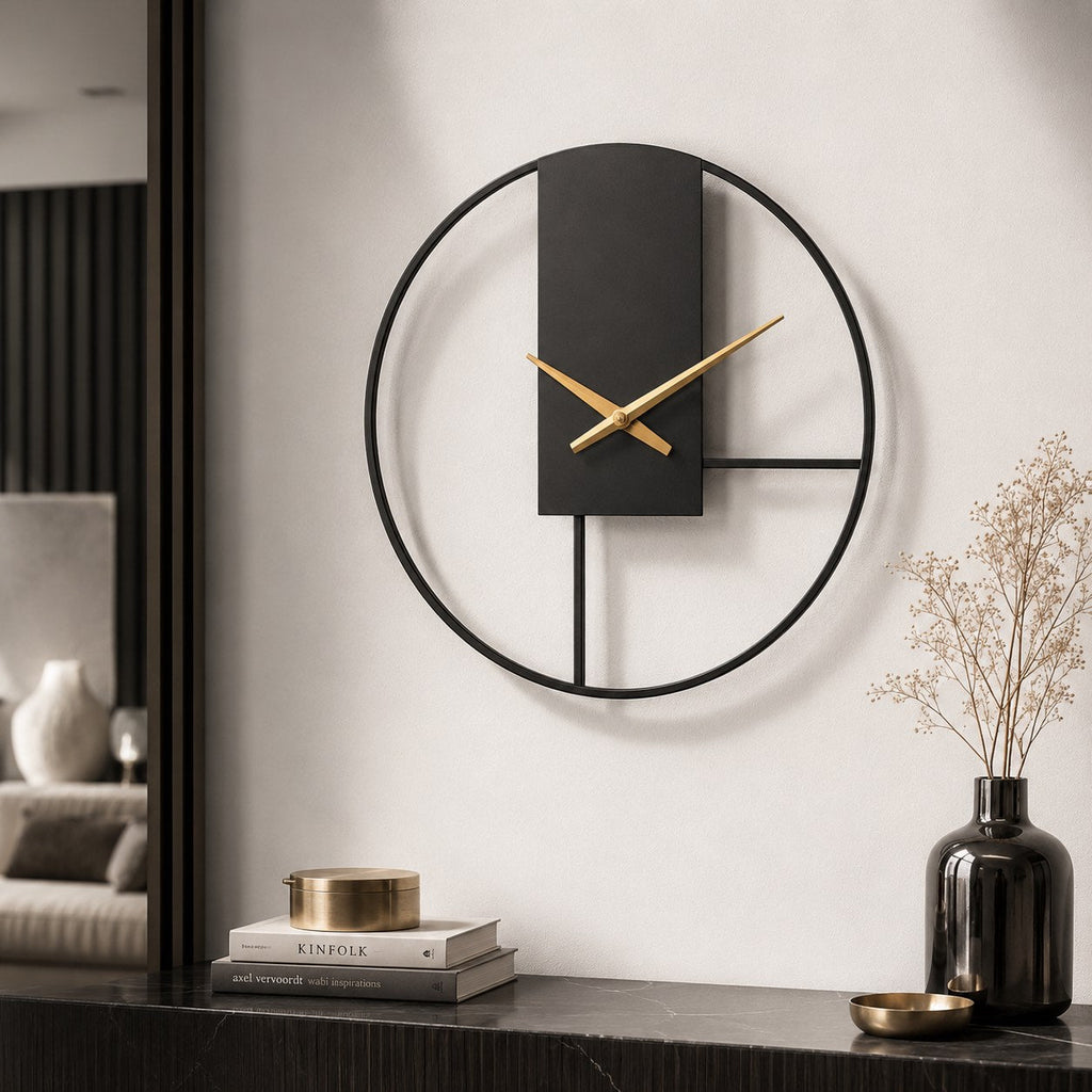 Modern Black Wall Clock with Open Circle Frame and Silent Quartz Movement for Contemporary Decor | ribuella