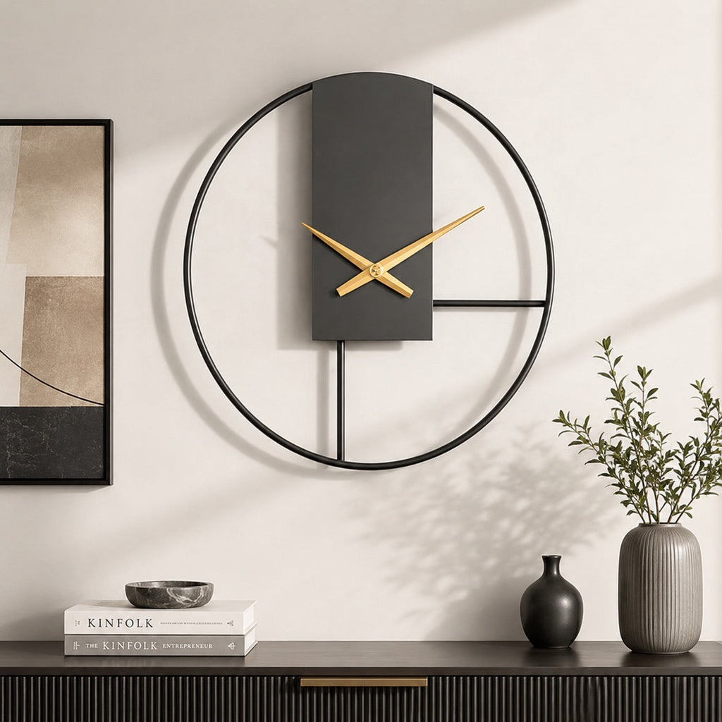 Modern Black Wall Clock with Open Circle Frame and Silent Quartz Movement for Contemporary Decor | ribuella