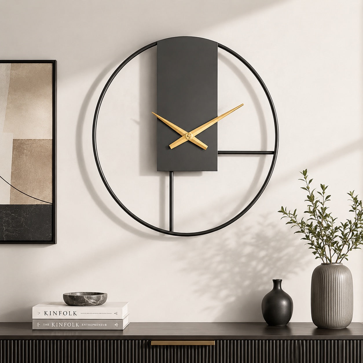 Modern Black Wall Clock with Open Circle Frame and Silent Quartz Movement for Contemporary Decor | ribuella