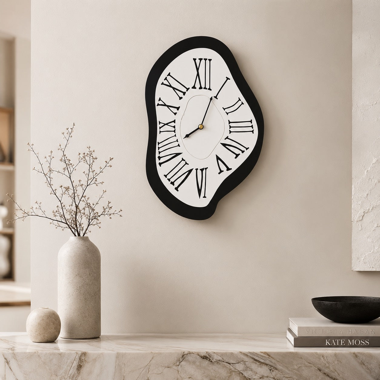 Modern Black Wall Clock Wall Mounted Acrylic Silent Quartz Movement Home Decor 34x20cm 41x26cm | ribuella