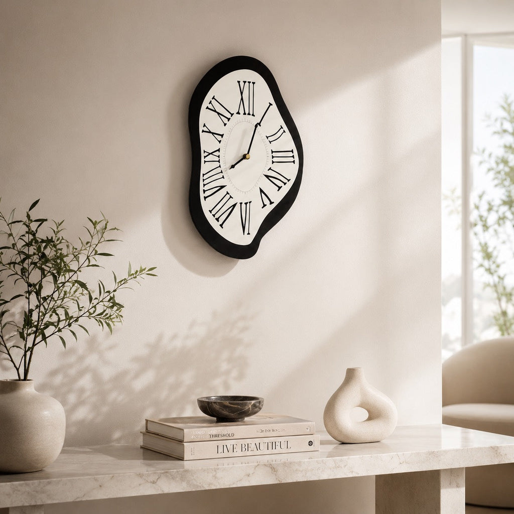 Modern Black Wall Clock Wall Mounted Acrylic Silent Quartz Movement Home Decor 34x20cm 41x26cm | ribuella