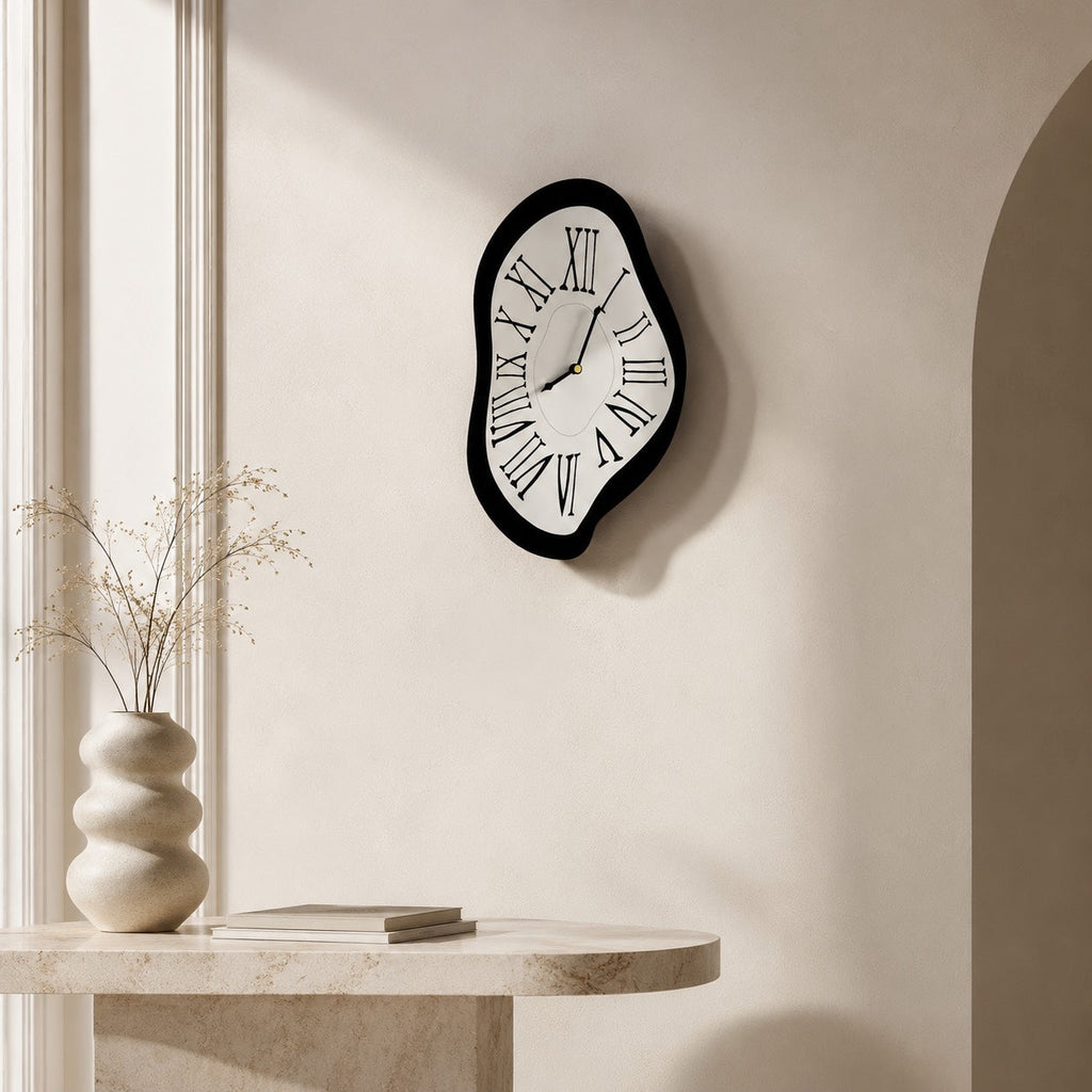 Modern Black Wall Clock Wall Mounted Acrylic Silent Quartz Movement Home Decor 34x20cm 41x26cm | ribuella