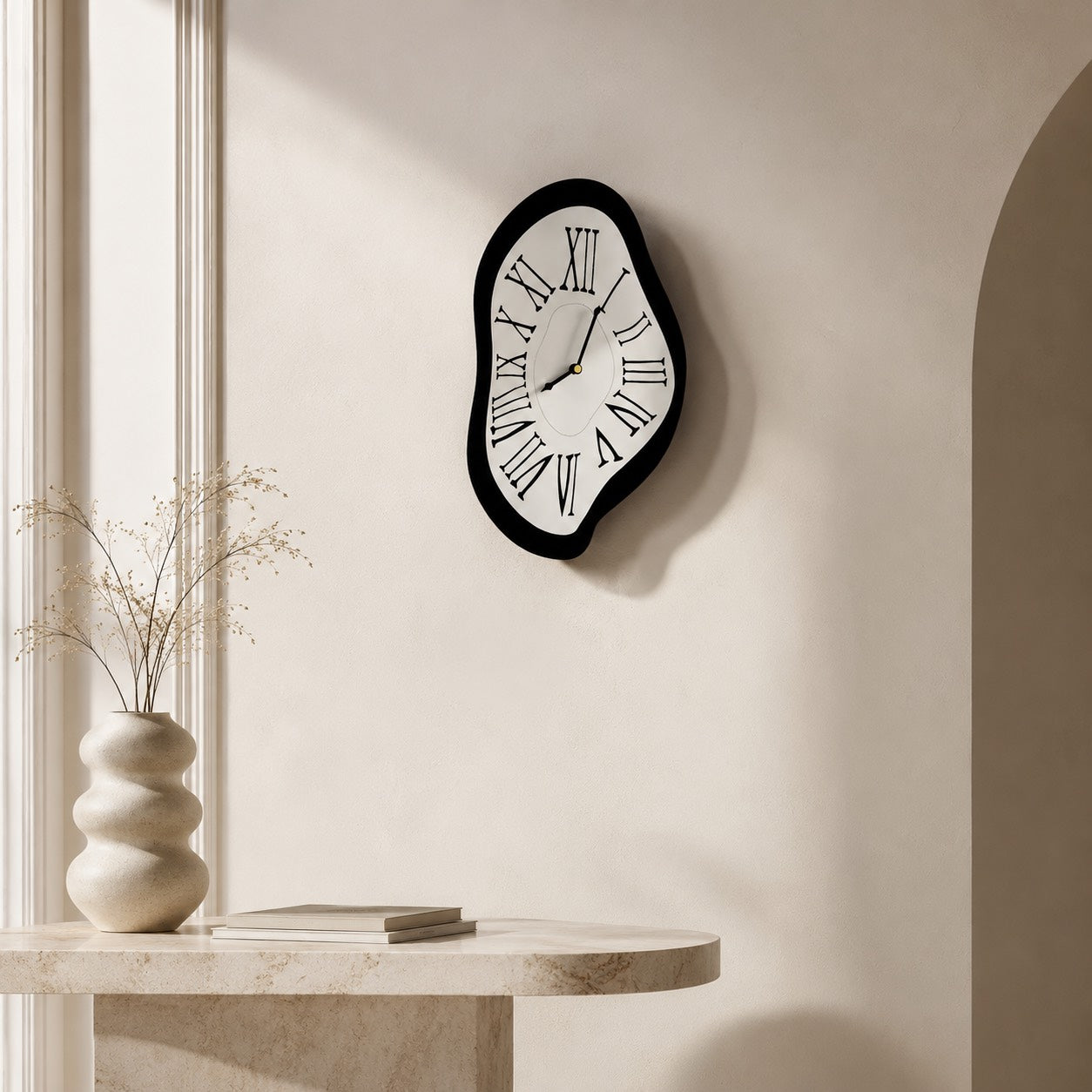 Modern Black Wall Clock Wall Mounted Acrylic Silent Quartz Movement Home Decor 34x20cm 41x26cm | ribuella
