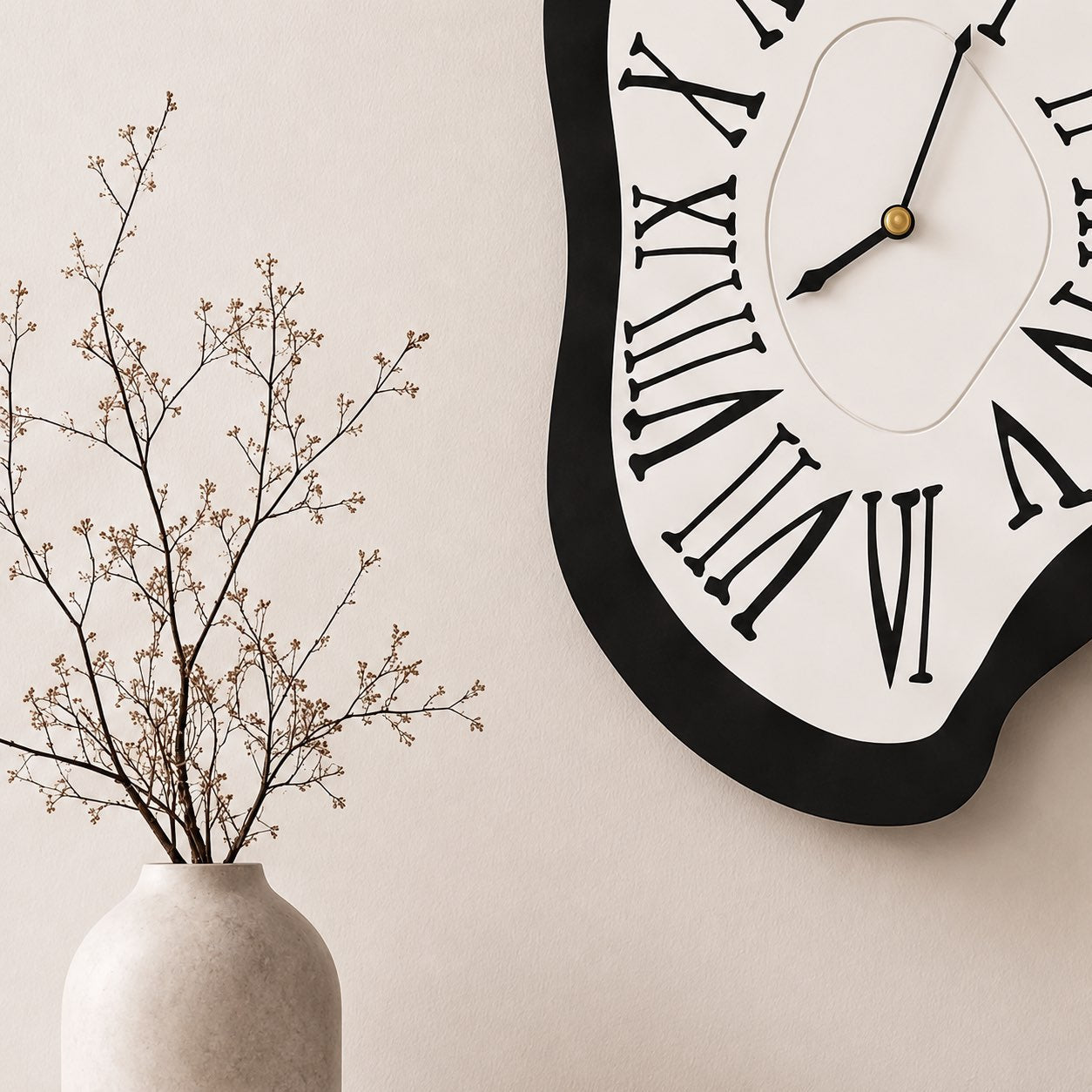Modern Black Wall Clock Wall Mounted Acrylic Silent Quartz Movement Home Decor 34x20cm 41x26cm | ribuella