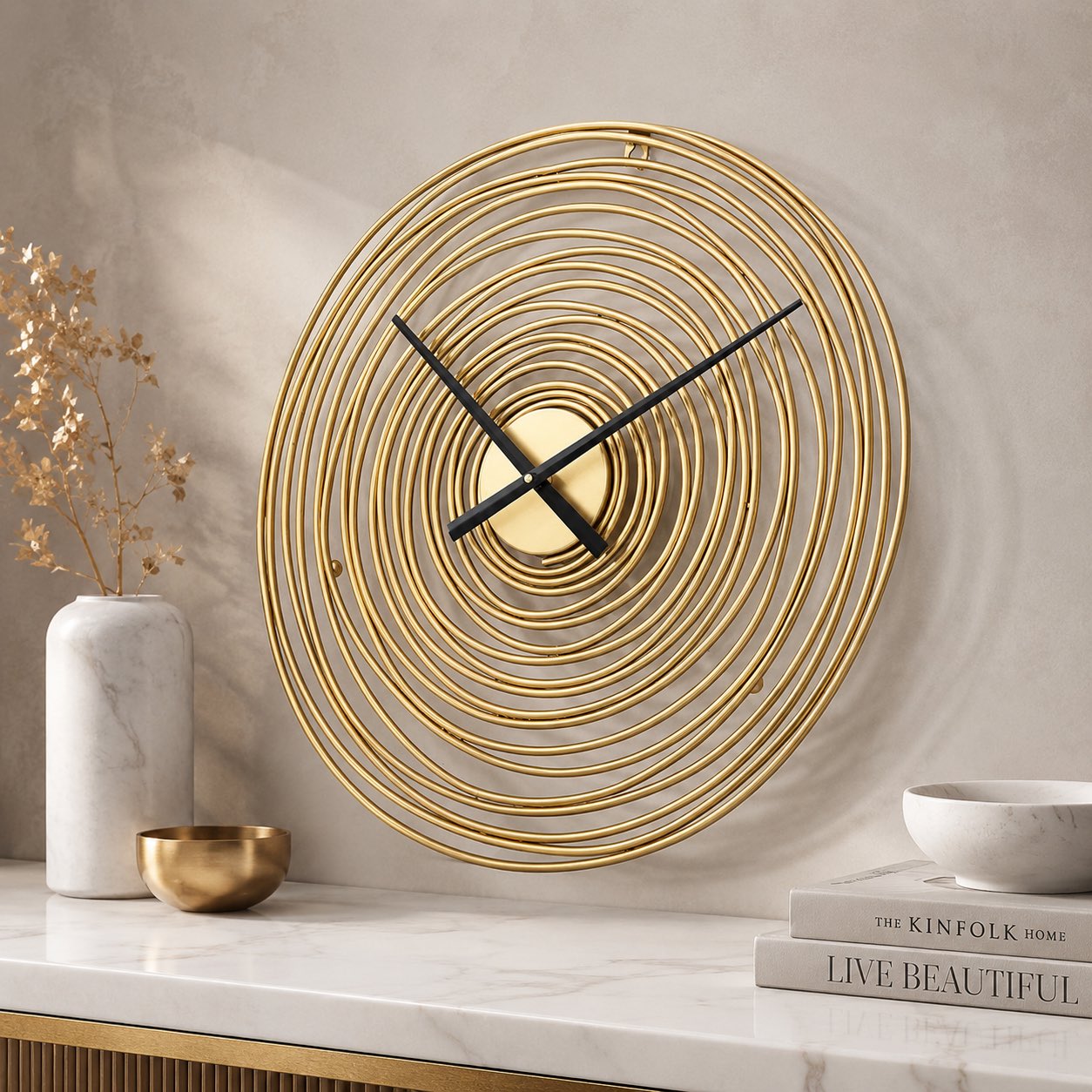Modern Round Wall Clock Metal Silent Mechanism 49cm Diameter for Home and Office Decor | ribuella